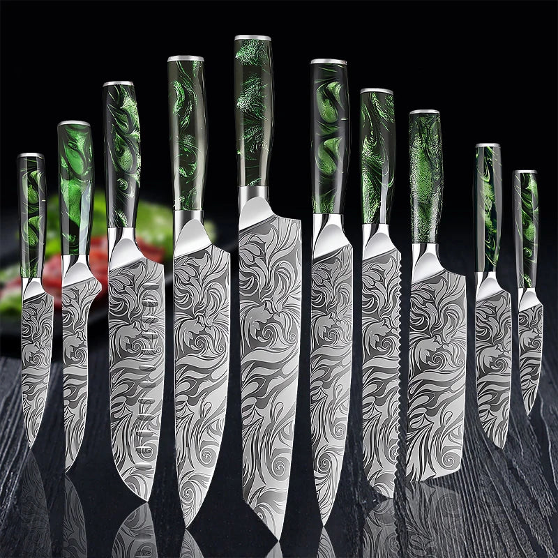 Cuchillo de cocina, cuchillo de chef, cuchillo japonés, cuchillo con patrón de Damasco láser, cuchillo para cortar carne, fruta, pan, verduras, cuchillo deshuesador, cuchillo multiusos para rebanar