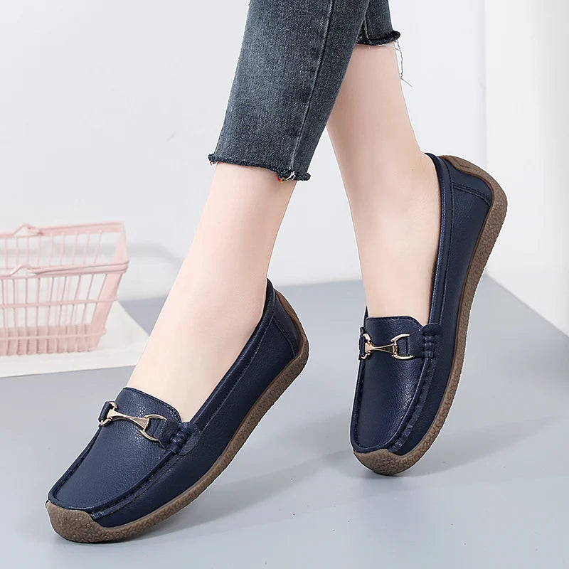 Zapatos planos de mujer 2024, mocasines de cuero, zapatillas deportivas, zapatos casuales, mocasines sin cordones, zapatos náuticos para mujer, talla grande 44.