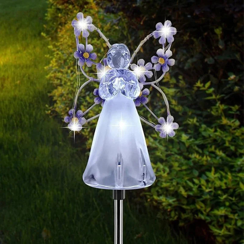 Luz solar de jardín con forma de ángel, luz solar decorativa para exteriores, impermeable, para caminos, tumbas, cementerios, regalo de condolencia