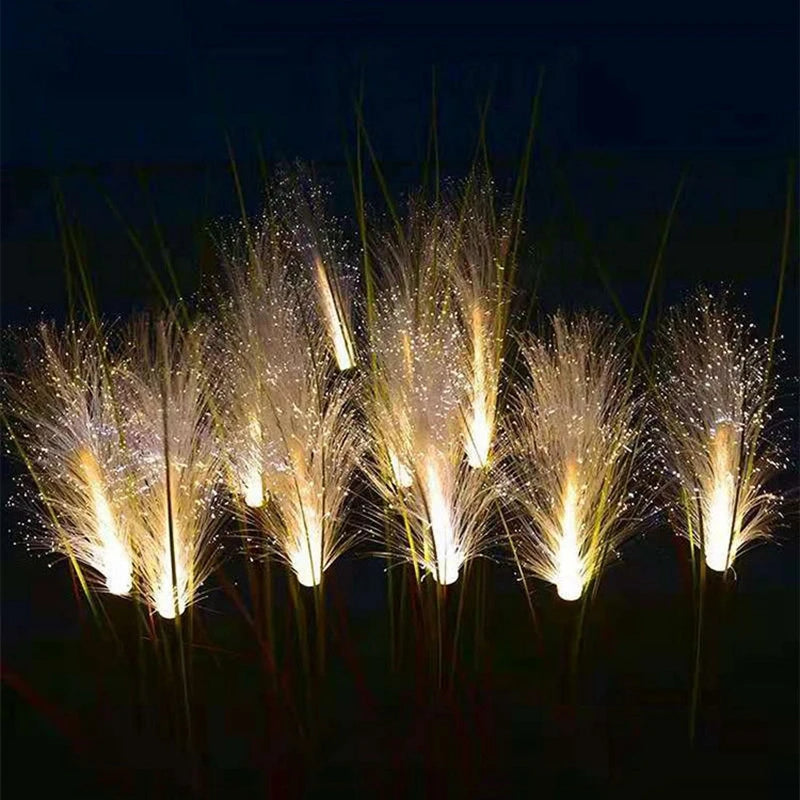 Luces solares para jardín y paisaje, lámpara de césped con efecto de flor de junco, lámpara de fibra óptica para exteriores e iluminación impermeable para caminos.