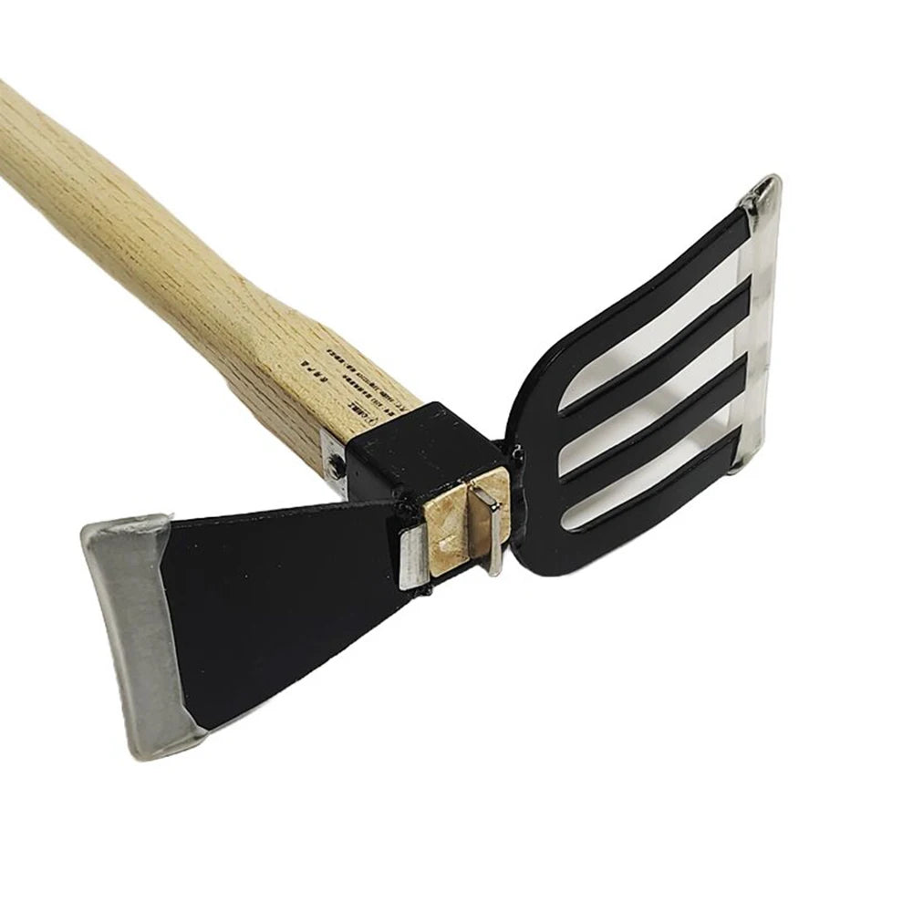 Rastrillo de mano para jardín con mango de madera, azada de doble propósito, azada y cultivador para cavar, desherbar, jardinería y cultivo.