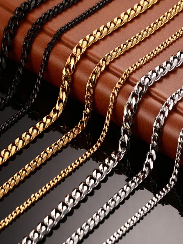 Collar de cadena cubana de acero inoxidable YQ de 3 mm a 13 mm para hombre y mujer, estilo punk básico, cadena tipo eslabón, joyería para el cuello.