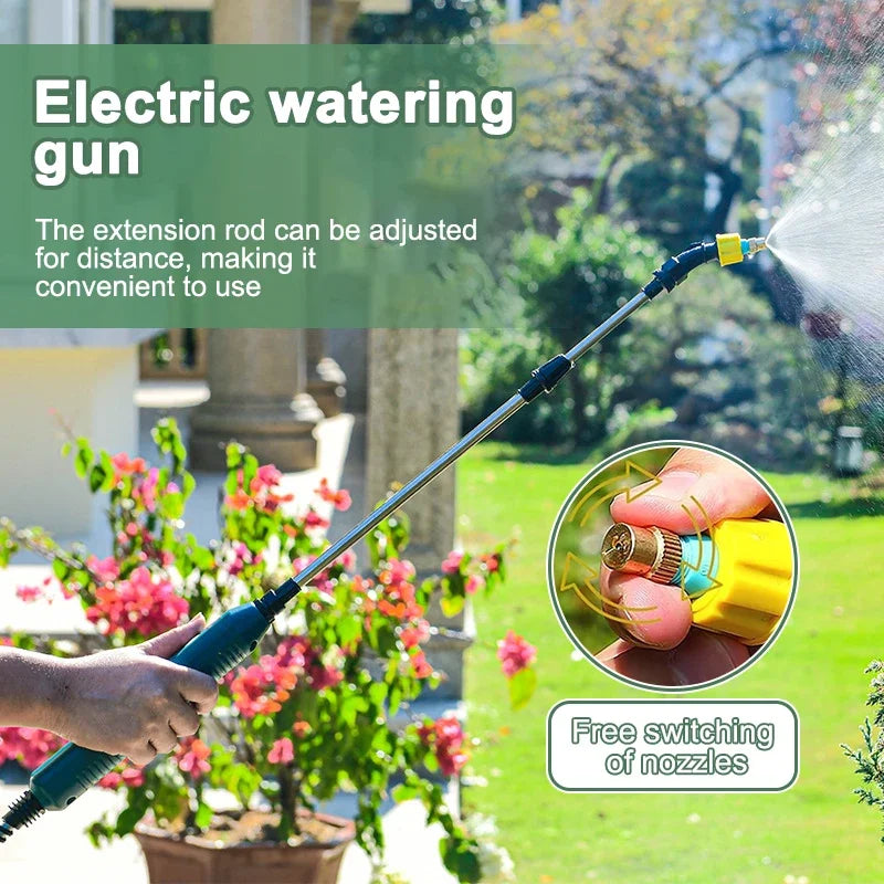 Pulverizador eléctrico portátil de 2400 mAh con 3 boquillas de niebla para riego de plantas y jardines.