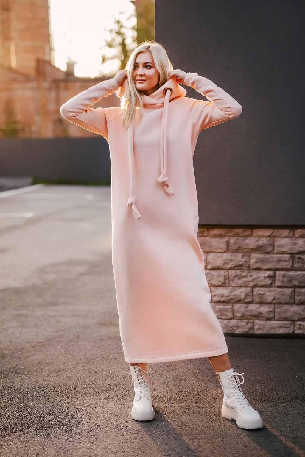 Vestido largo de punto holgado con capucha para mujer, ideal para otoño e invierno. Vestido de terciopelo con capucha, estilo casual, con detalles de costura. Vestido cálido.