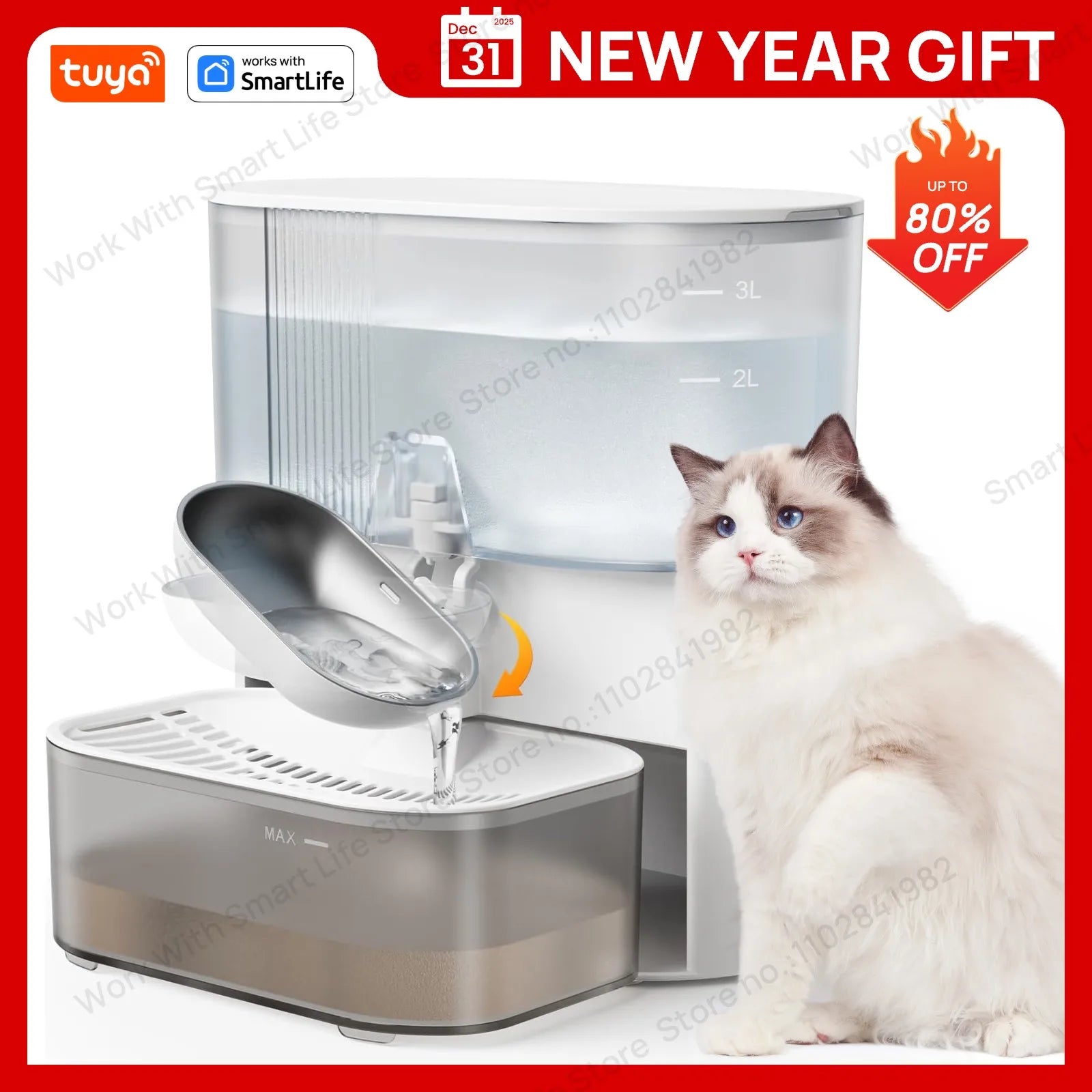 Fuente de agua para mascotas de 3 litros, sin filtro, dispensador automático recargable para gatos y perros pequeños, separación de aguas residuales, agua siempre fresca.
