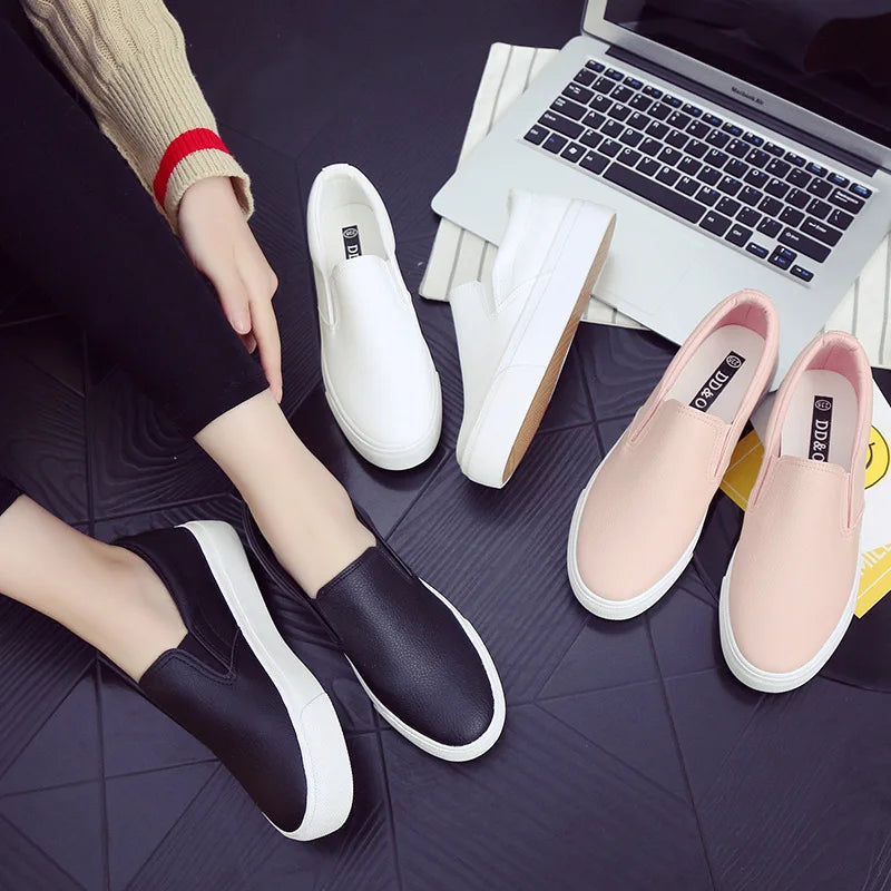 Mocasines de piel Comemore para mujer, tendencia primaveral, zapatos planos casuales, zapatos sin cordones de plataforma vulcanizados, zapatillas deportivas para mujer.