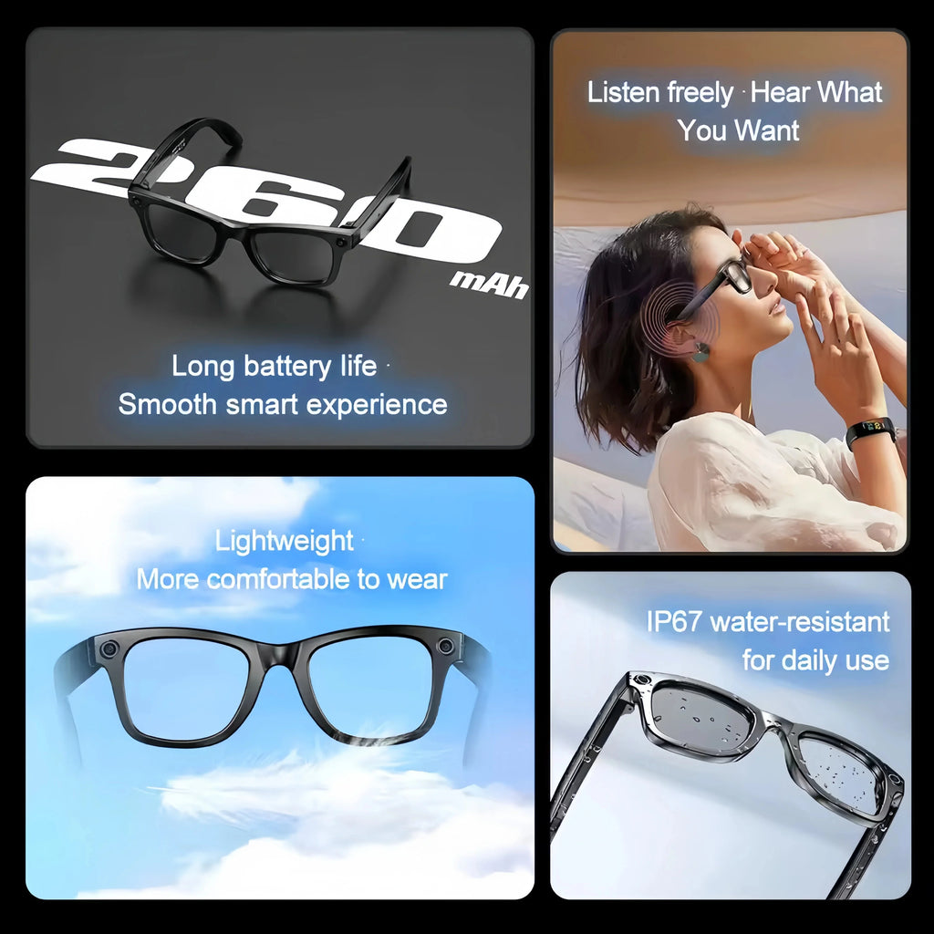 Gafas de sol inteligentes 2025 con IA, cámara de vídeo de 8 MP, traducción, Bluetooth, llamadas, reproducción de música, para hombres y mujeres, grabación al 100%.