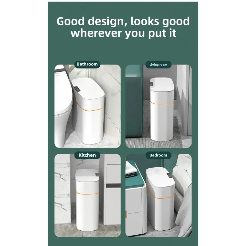 Cubo de basura inteligente para salón, baño y dormitorio, cubo de basura doméstico versátil con tapa de apertura mediante sensor eléctrico.