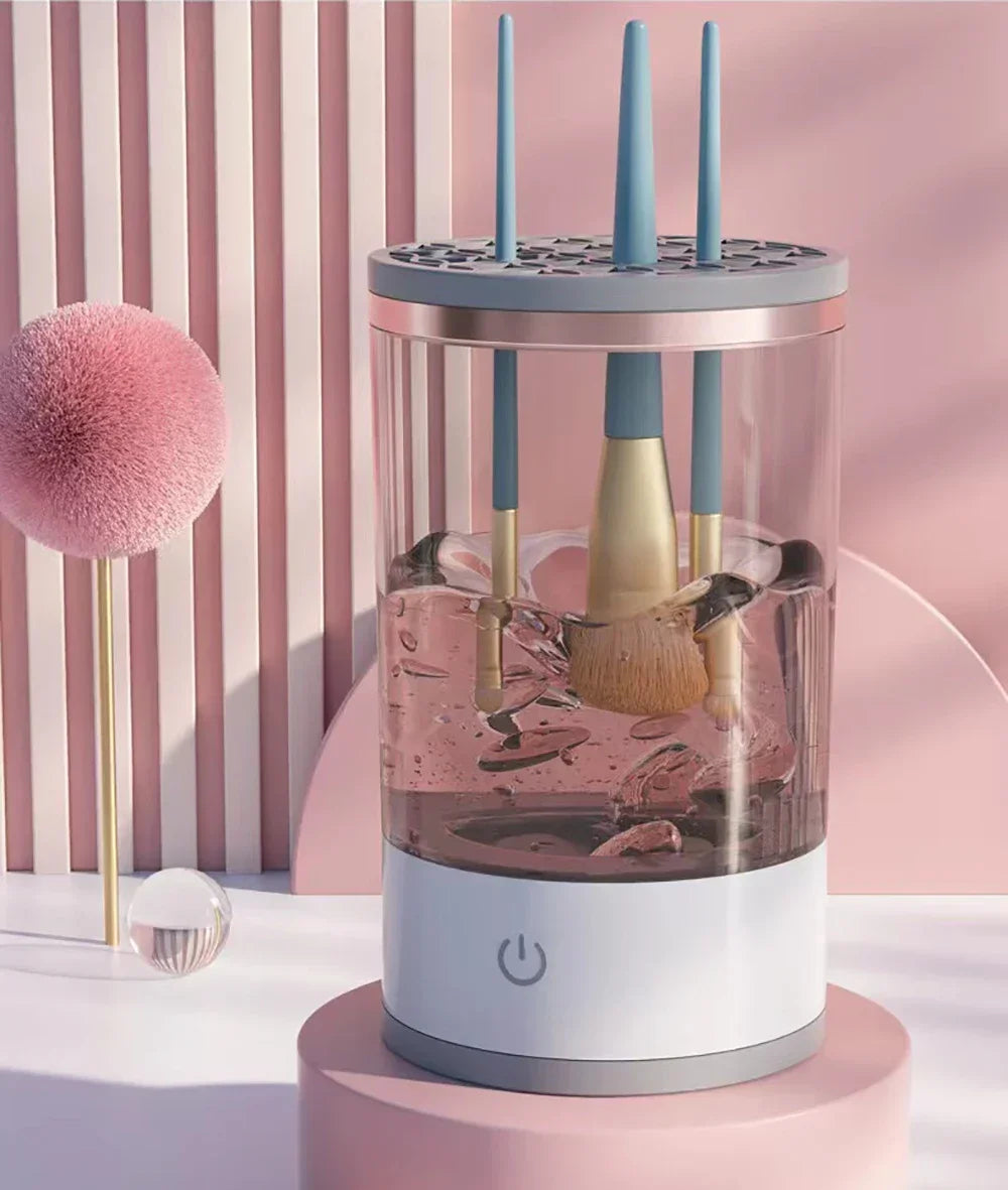Limpiador eléctrico de brochas de maquillaje, herramienta recargable para limpiar brochas de maquillaje, soporte automático para limpiar brochas de maquillaje.
