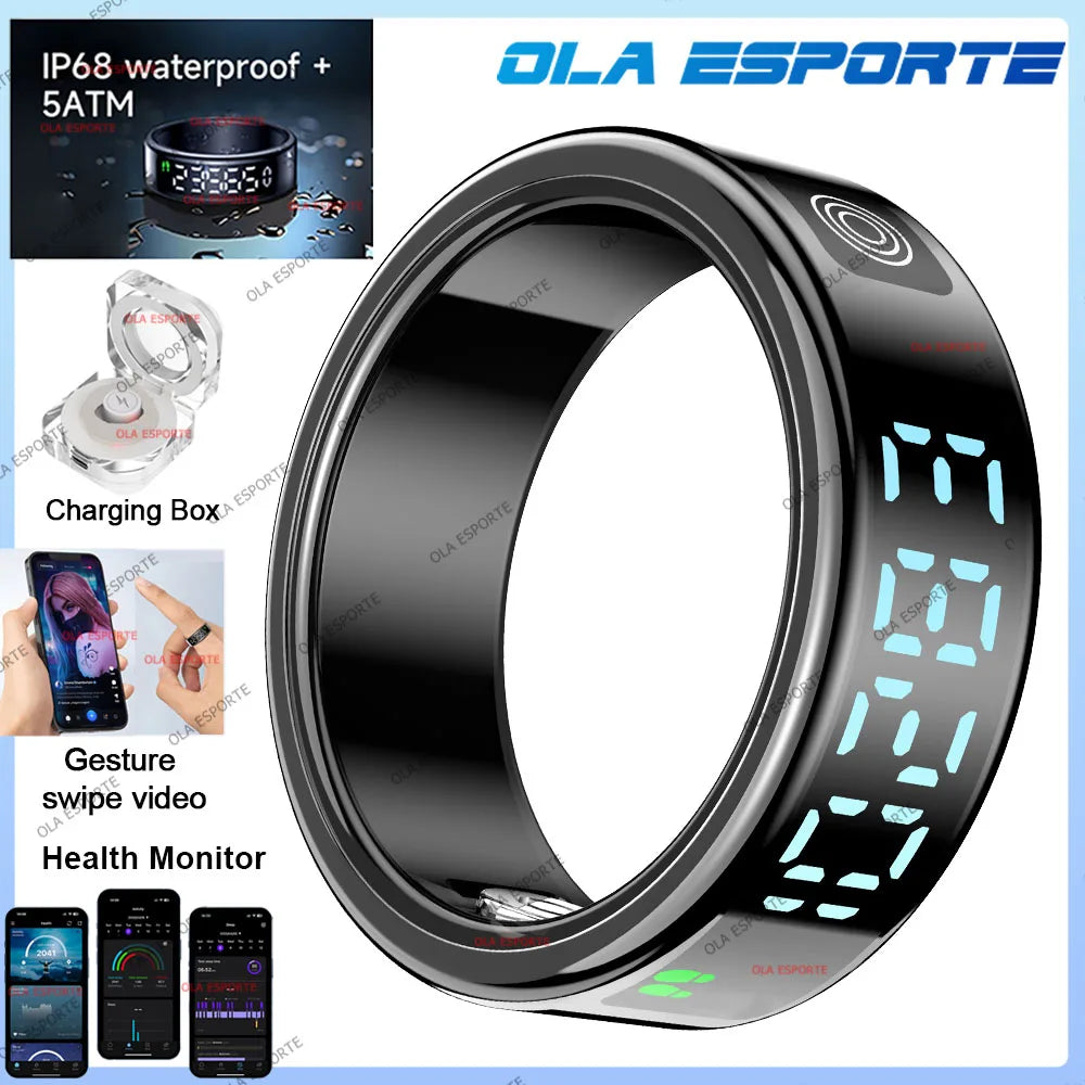 Anillo inteligente con pantalla táctil, gestor de salud, control por gestos y vídeo, resistente al agua hasta 5 ATM. Para hombres y mujeres. Nuevo anillo inteligente 2025.