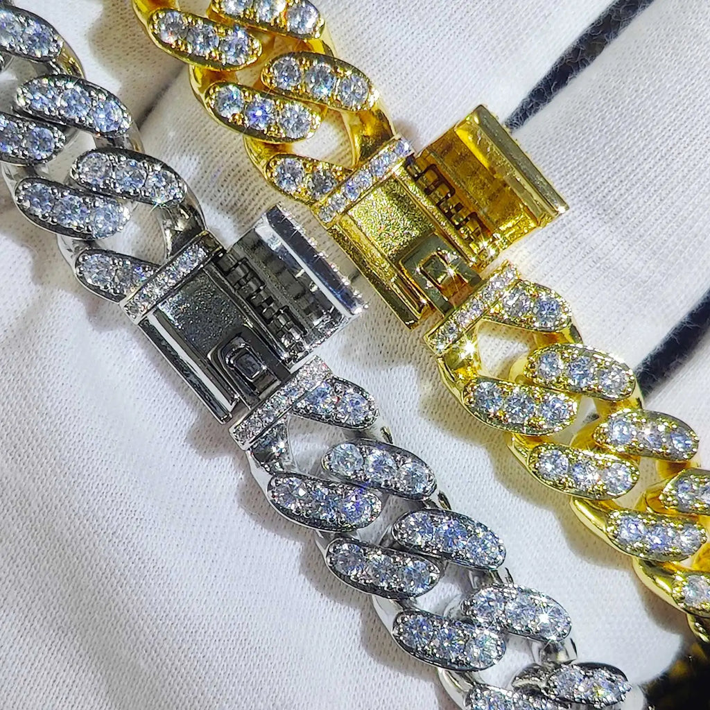 Pulsera cubana de eslabones con circonitas cúbicas de lujo, dos filas de circonitas y cobre, estilo Miami Cuban Bracelet, con incrustaciones de circonitas, estilo hip hop, para hombres y mujeres.