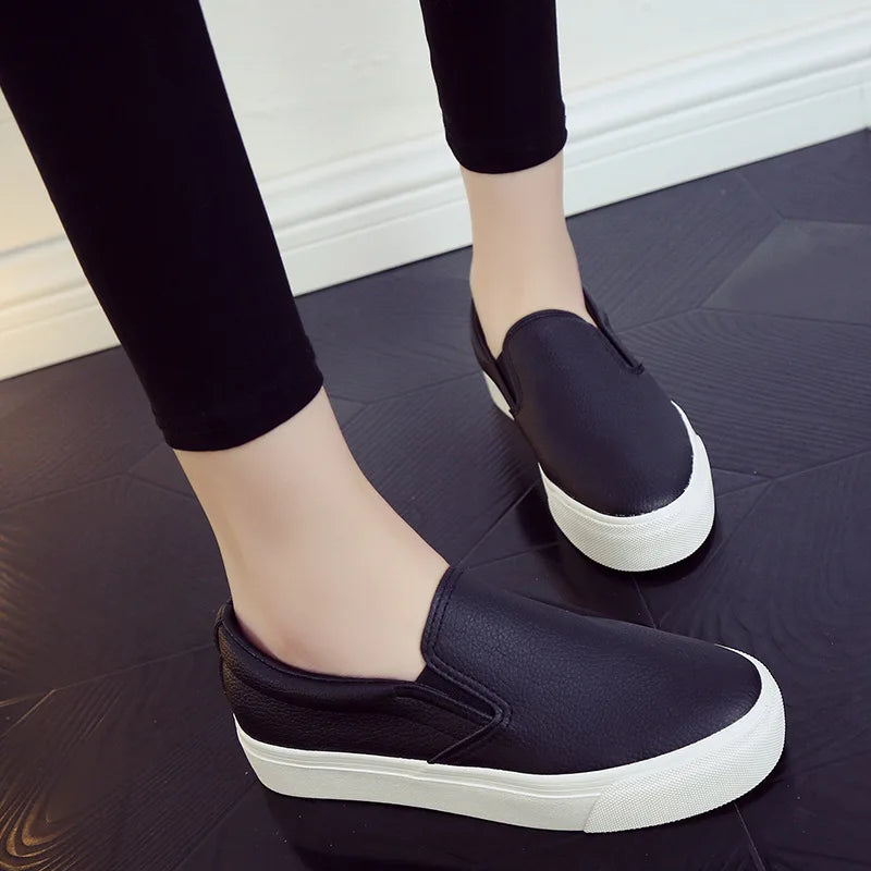 Mocasines de piel Comemore para mujer, tendencia primaveral, zapatos planos casuales, zapatos sin cordones de plataforma vulcanizados, zapatillas deportivas para mujer.