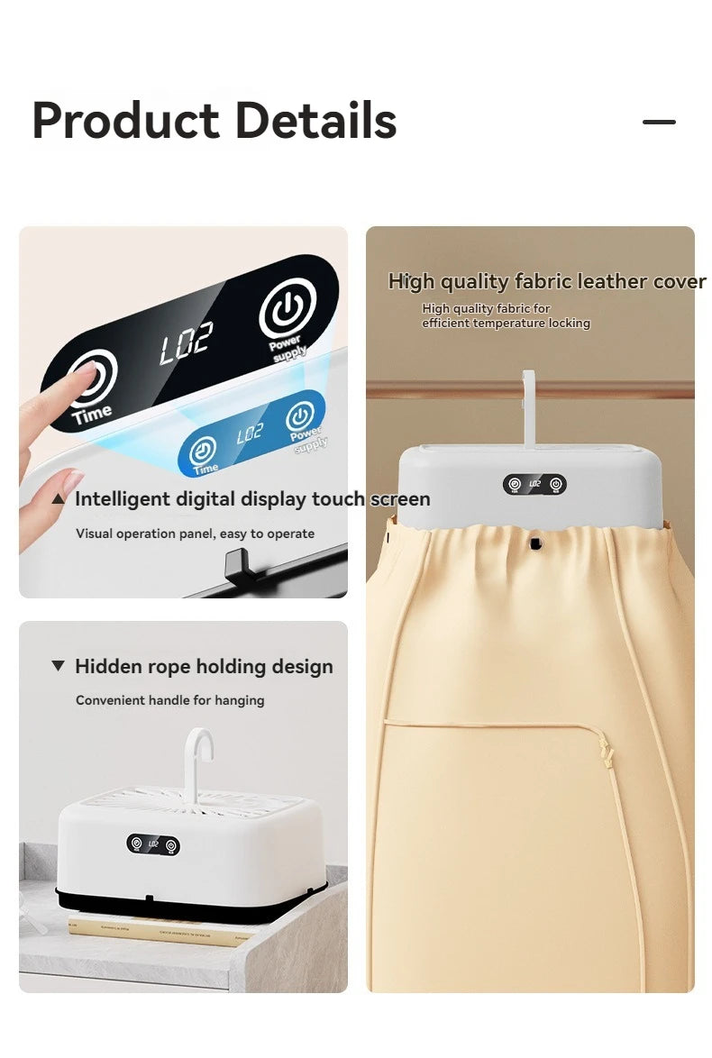 Mini secadora multifuncional eléctrica, secadora de ropa portátil, compacta y plegable con bolsa para secadora y ajuste de tiempo.