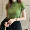 Blusas de mujer de moda 2026, tops de verano de manga corta, blusa de cuello alto de punto para mujer, camisa, tops de mujer, blusas