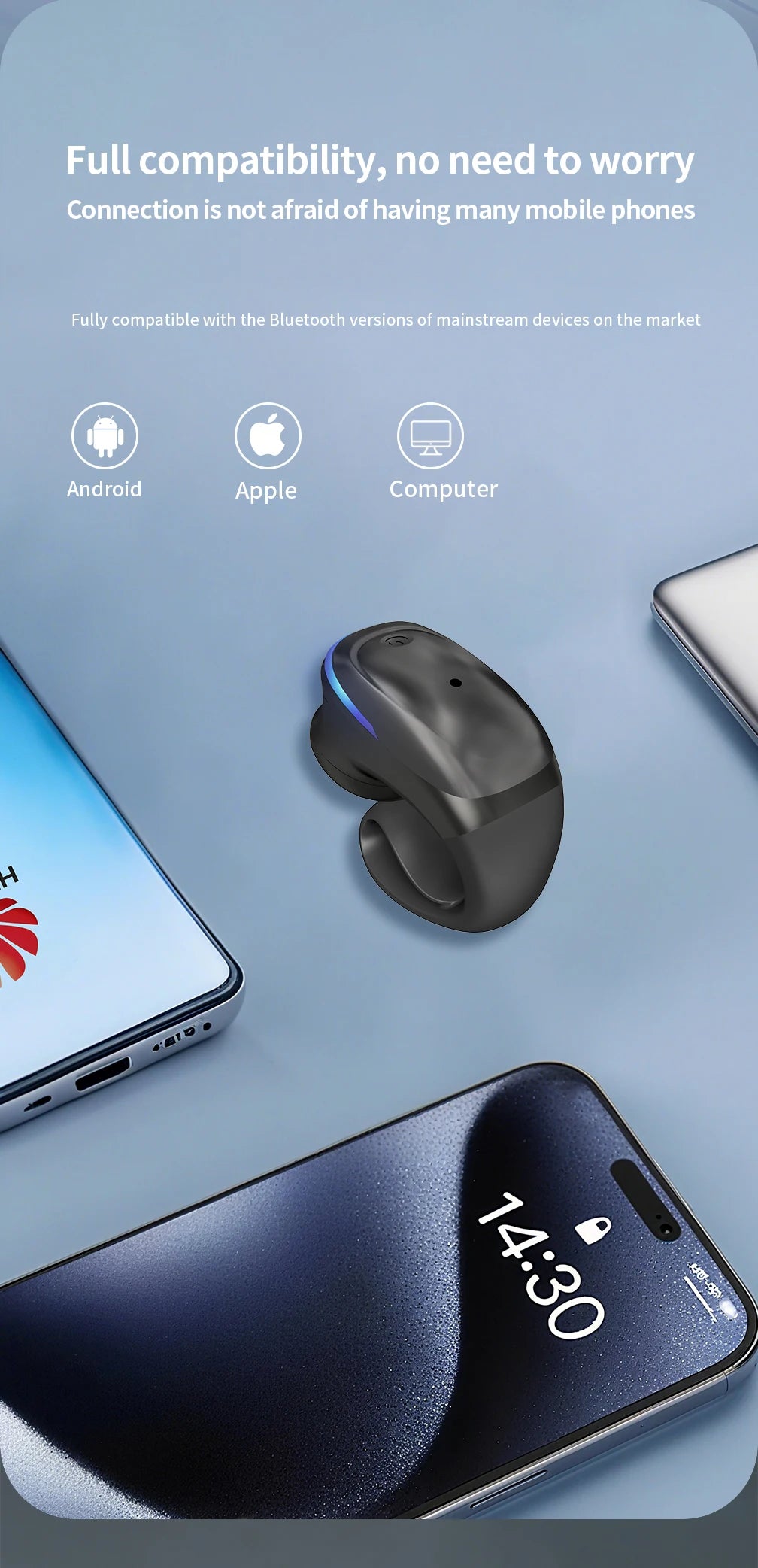 Auriculares inalámbricos Bluetooth de conducción ósea 5.3 con clip parlante, uso prolongado sin dolor, batería de muy larga duración