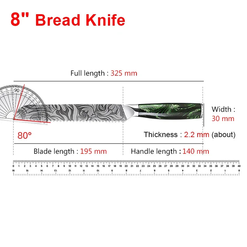 Cuchillo de cocina, cuchillo de chef, cuchillo japonés, cuchillo con patrón de Damasco láser, cuchillo para cortar carne, fruta, pan, verduras, cuchillo deshuesador, cuchillo multiusos para rebanar