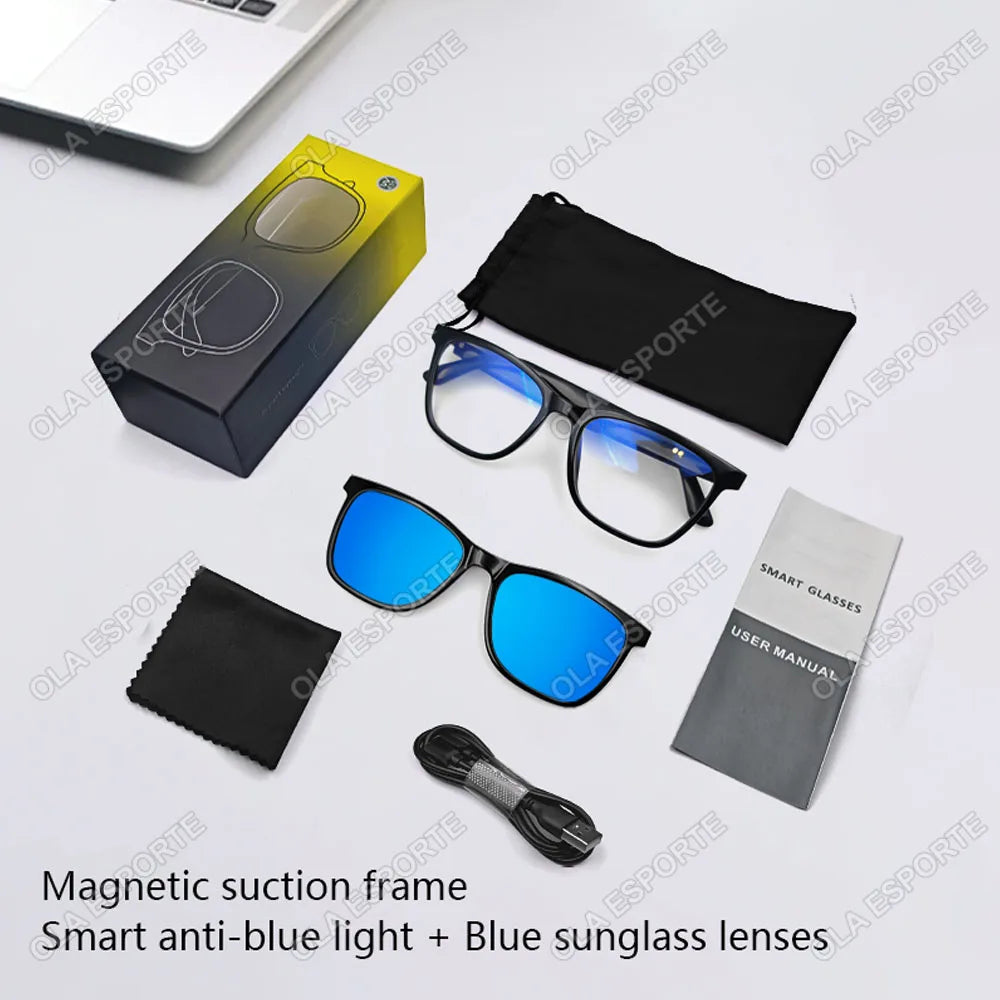 Gafas inteligentes Hot GS05 para hombre 2 en 1 con protección UV, portátiles, polarizadas, con filtro de luz azul, montura negra y lentes blancas. Gafas de sol con función de música.