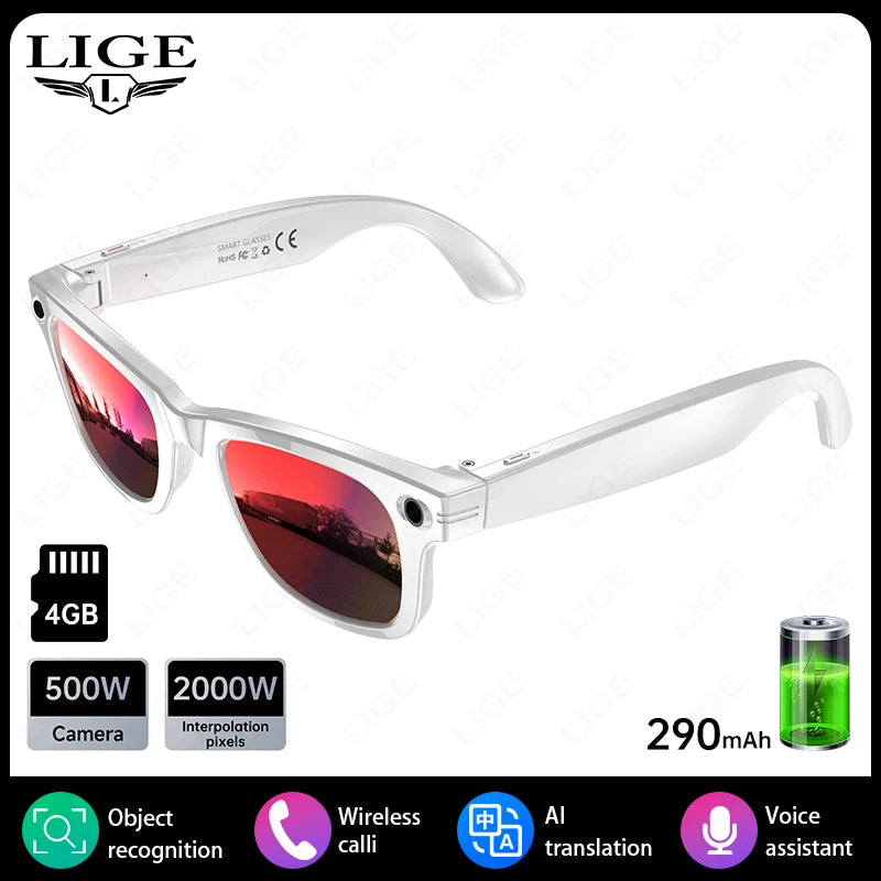 Gafas inteligentes con IA, 5 millones de píxeles, grabación de vídeo, reconocimiento fotográfico, traducción de respuestas, batería de 290 mAh, resistencia al agua IP66, Bluetooth.