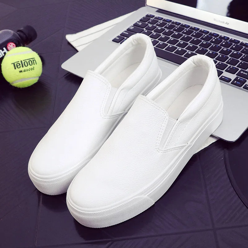 Mocasines de piel Comemore para mujer, tendencia primaveral, zapatos planos casuales, zapatos sin cordones de plataforma vulcanizados, zapatillas deportivas para mujer.