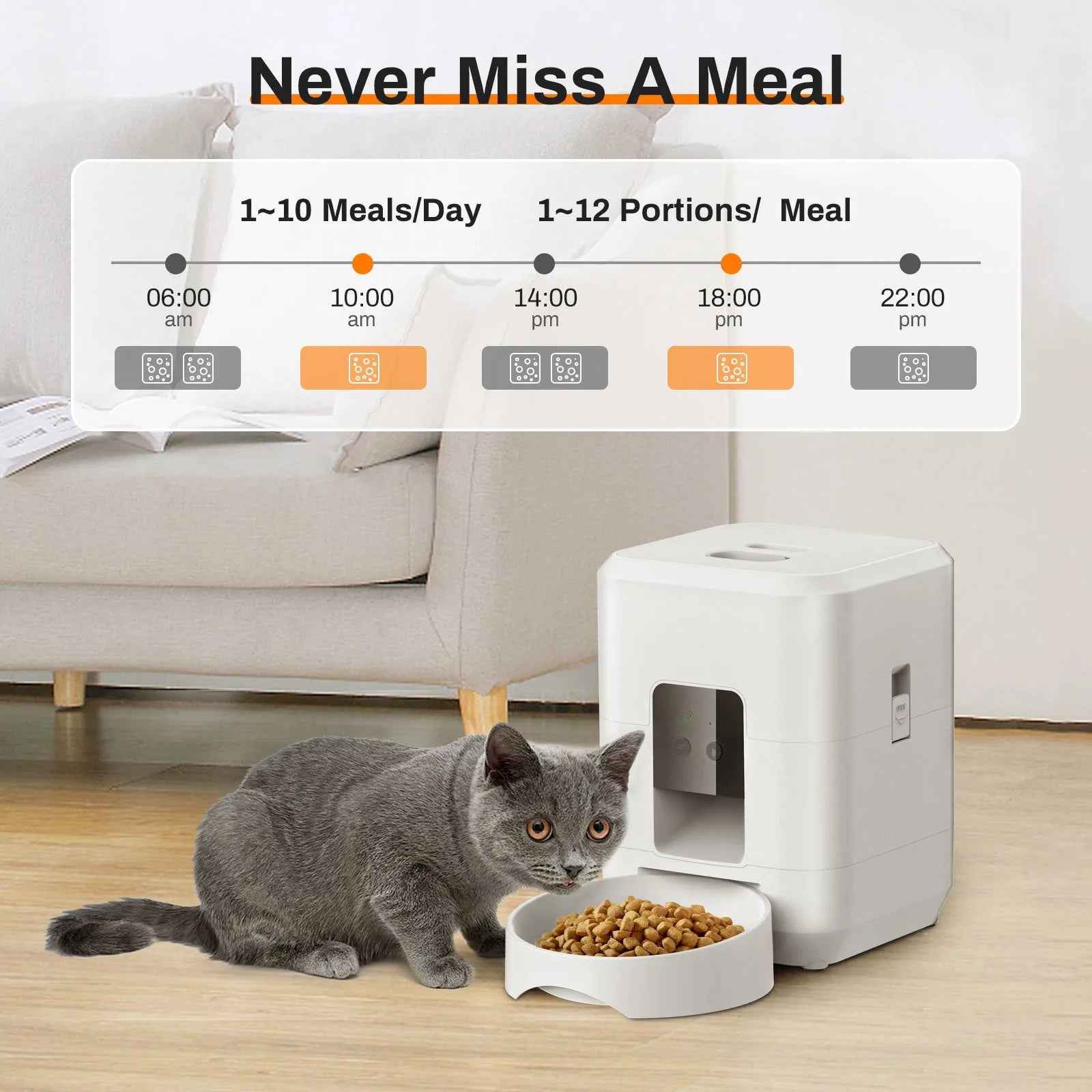 Comedero automático inteligente WiFi de 2 litros para gatos y perros con temporizador y alerta de bajo nivel de comida.