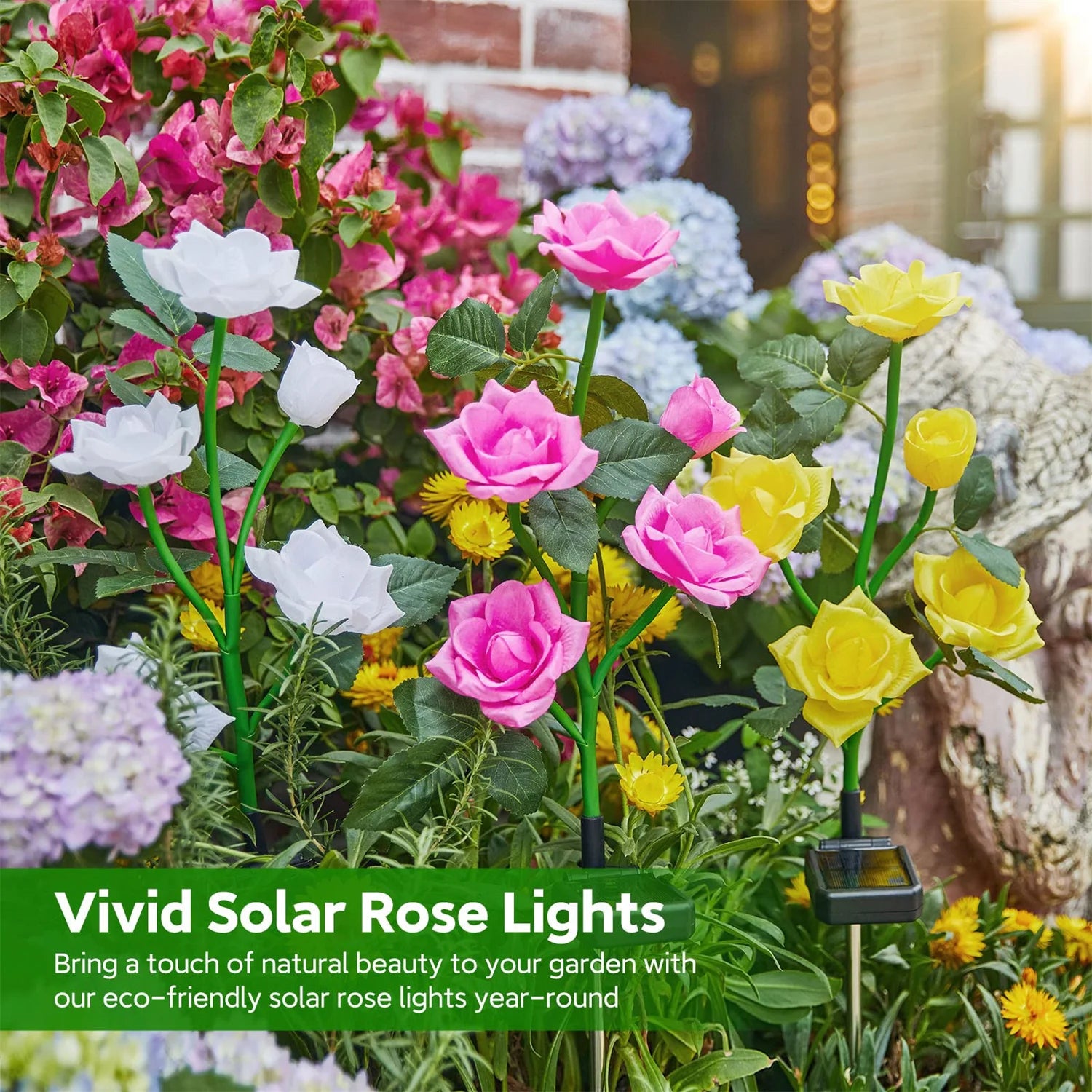 Luces solares de jardín LED impermeables para exteriores con forma de rosa
