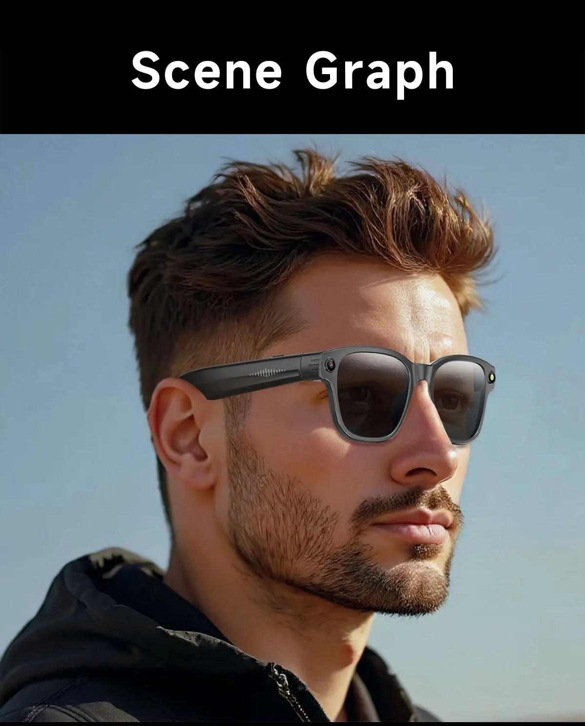 Gafas inteligentes con cámara HD de 8 MP, vídeo HD antivibración de 1200p, asistente de voz inteligente con IA, traducción en tiempo real y reconocimiento de objetos.