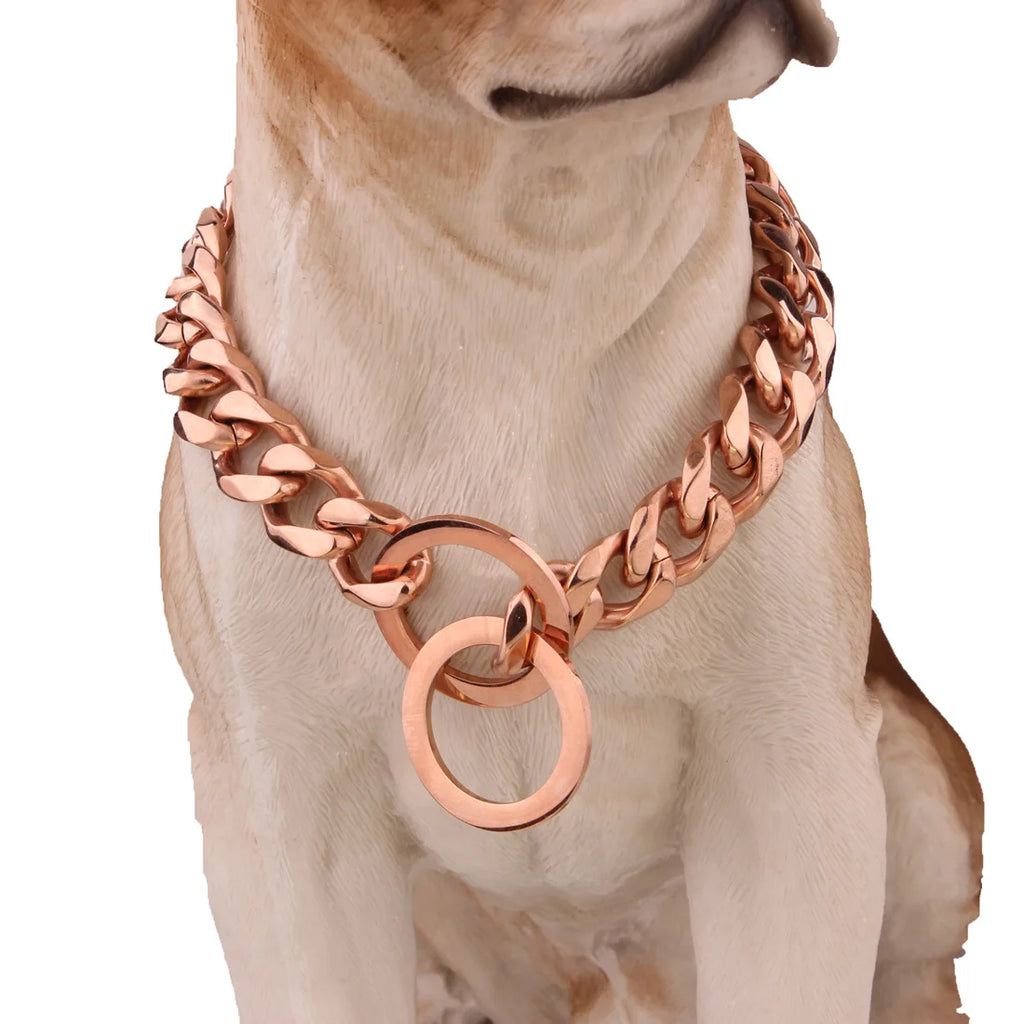 Collar de adiestramiento para perros grandes con cadena de eslabones cubanos dorados de 15 mm.