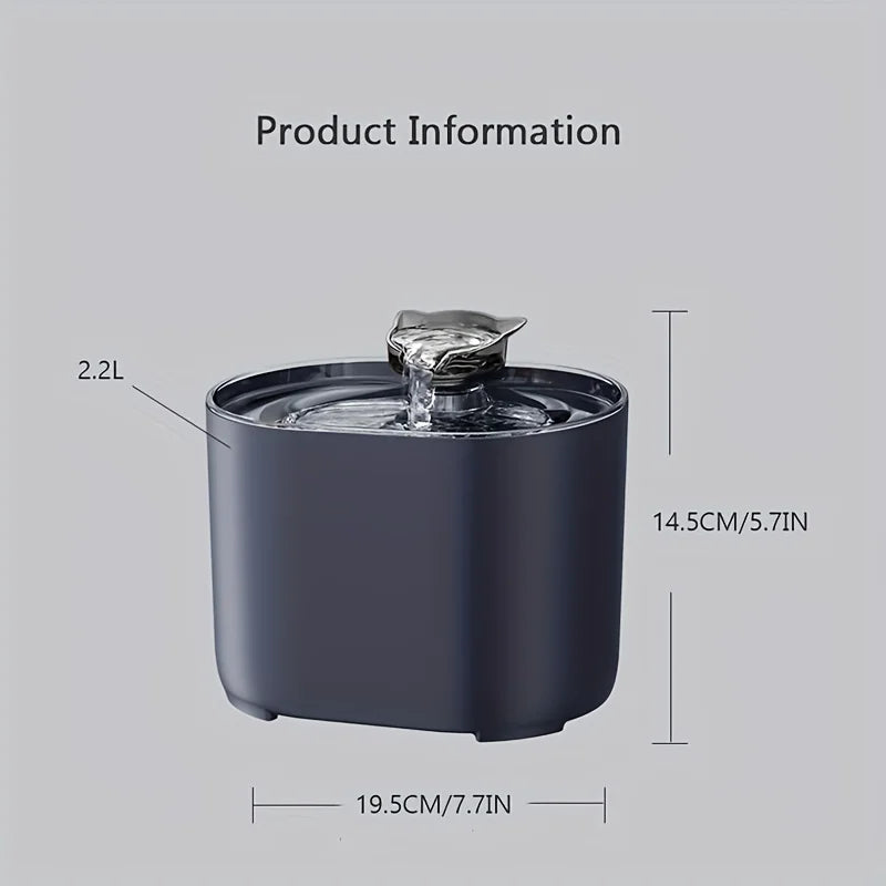 1 fuente de agua para mascotas de 2,2 L con dispensador automático de agua, agua potable fresca y filtrada, y funcionamiento silencioso.