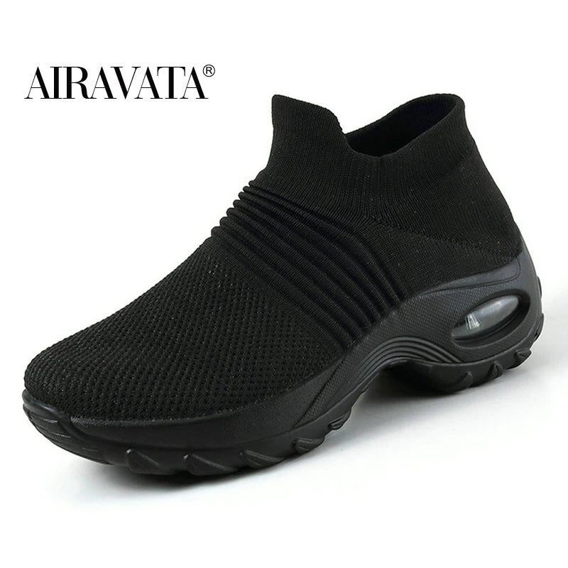 Zapatos casuales para mujer, zapatillas deportivas gruesas, zapatos de plataforma para caminar, mocasines casuales de punto a la moda, tallas 35-42