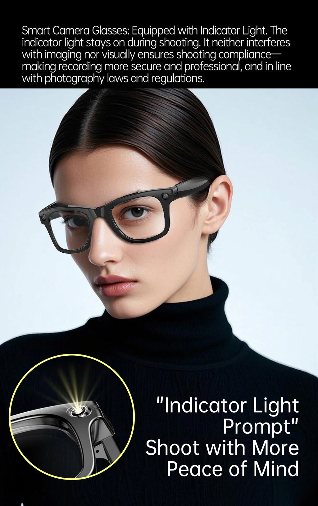 Gafas inteligentes con IA, 5 millones de píxeles, grabación de vídeo, reconocimiento fotográfico, traducción de respuestas, batería de 290 mAh, resistencia al agua IP66, Bluetooth.