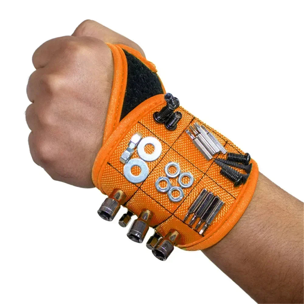 Pulsera magnética con imanes potentes que sujetan tornillos, clavos, brocas y herramientas. Soporte de almacenamiento para herramientas de muñeca para electricistas.