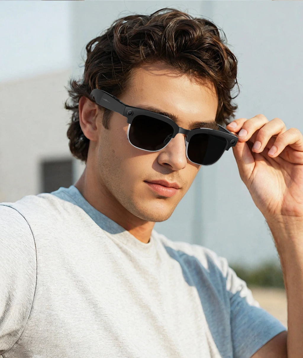 Gafas inteligentes con IA, Bluetooth, 8MP, resistentes al agua (IP66), grabación de video, reconocimiento de fotos y traducción, batería de 290 mAh. Gafas para uso diario.