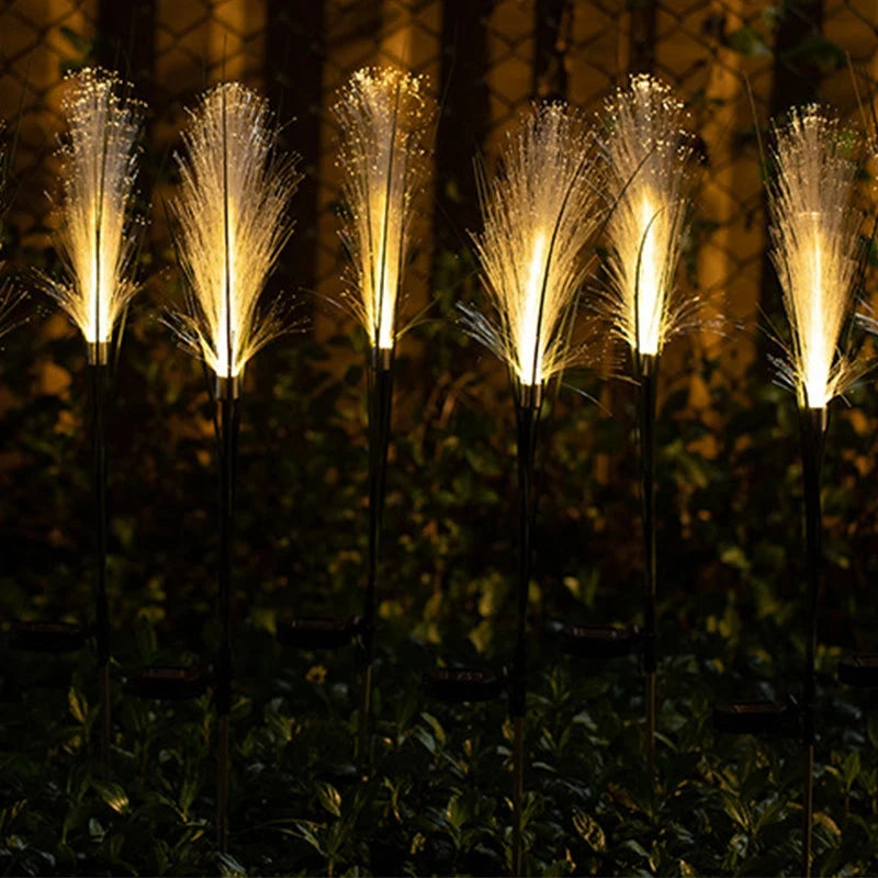 Luces solares para jardín y paisaje, lámpara de césped con efecto de flor de junco, lámpara de fibra óptica para exteriores e iluminación impermeable para caminos.