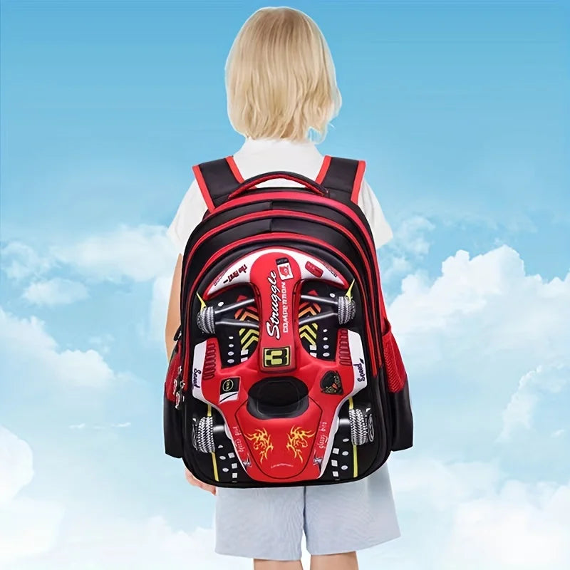 Mochila infantil personalizada con diseño de coche 3D para niño, divertida mochila escolar de dibujos animados para niños, mochila elegante para niños, duradera e impermeable.