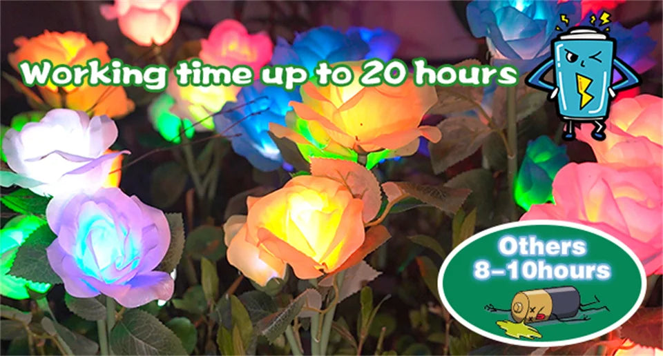 Luces solares de jardín LED impermeables para exteriores con forma de rosa