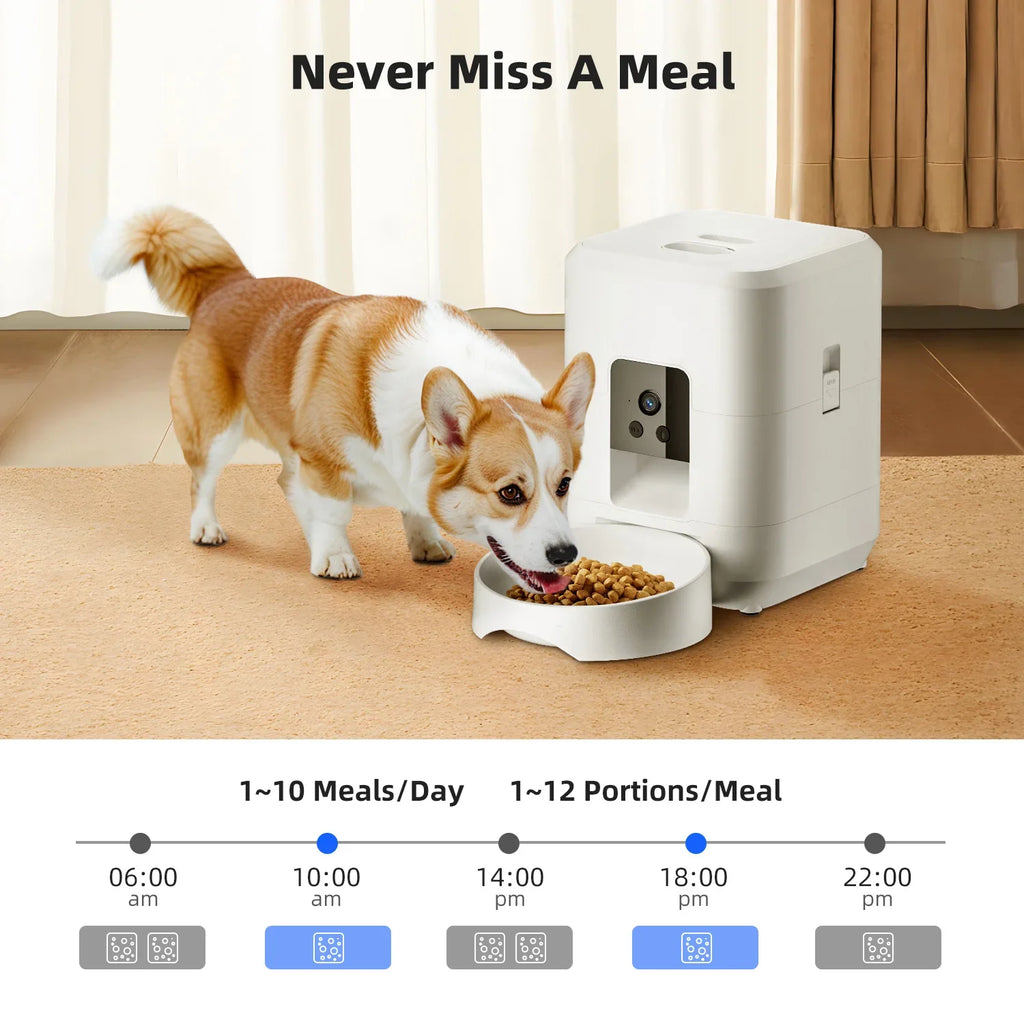 Comedero automático inteligente para mascotas de 2 litros con Wi-Fi y cámara HD 1080P, control por aplicación para alimentar a perros y gatos a distancia.