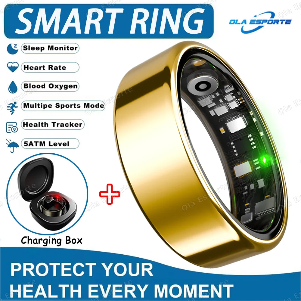 Anillo inteligente para hombres y mujeres con control de cámara, monitor de frecuencia cardíaca y oxígeno en sangre. Resistente al agua IP68 y 5ATM. Modo multideporte.