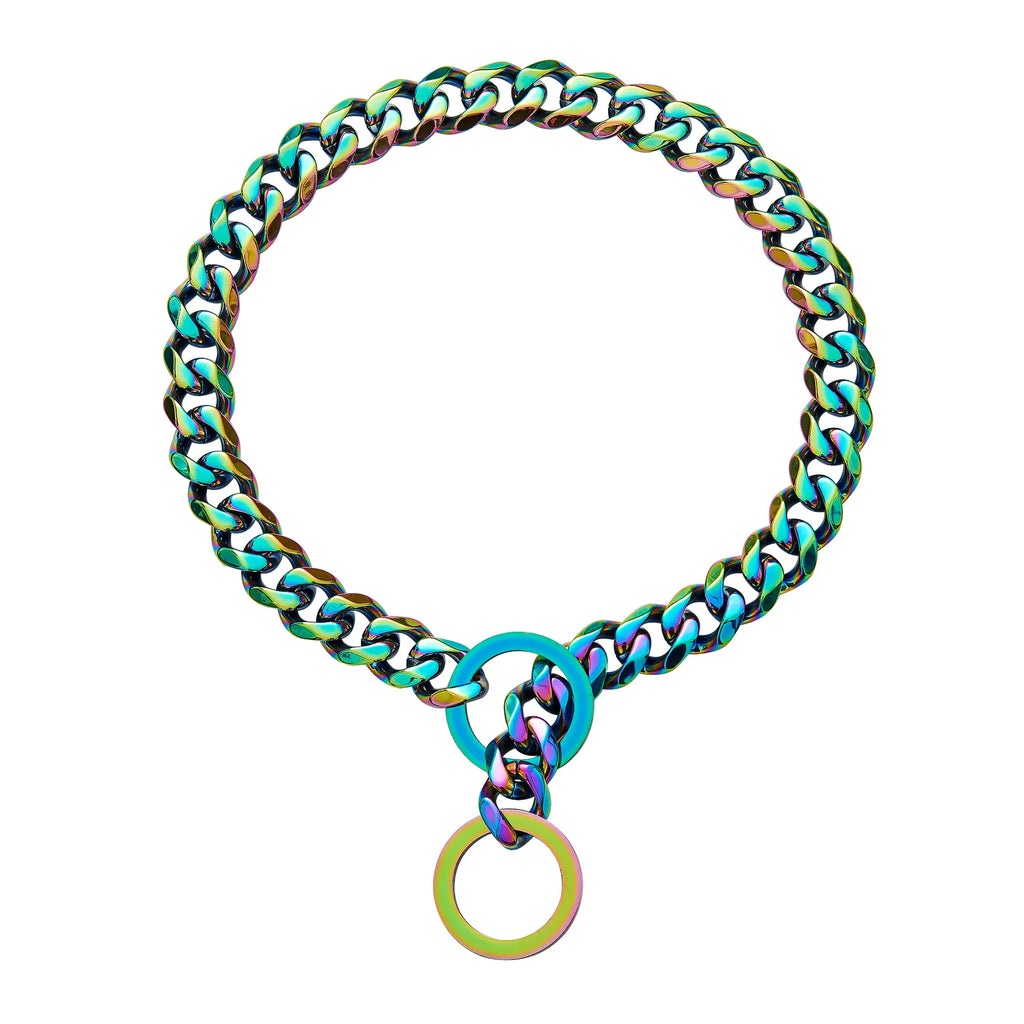 Collar de adiestramiento para perros grandes con cadena de eslabones cubanos dorados de 15 mm.