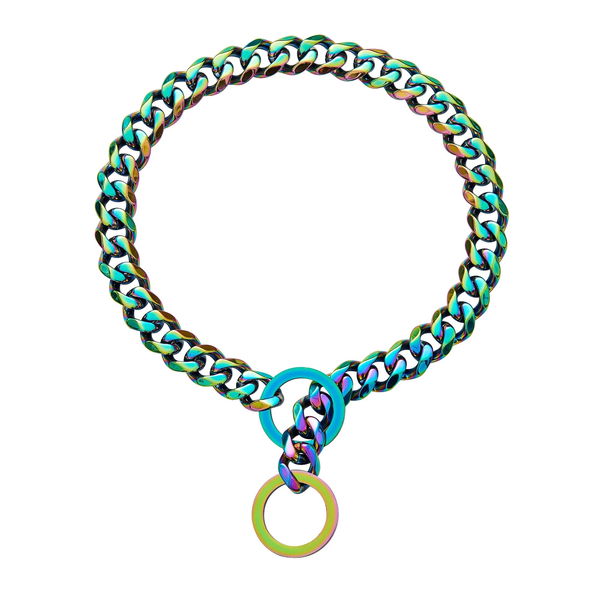 Collar de adiestramiento para perros grandes con cadena de eslabones cubanos dorados de 15 mm.