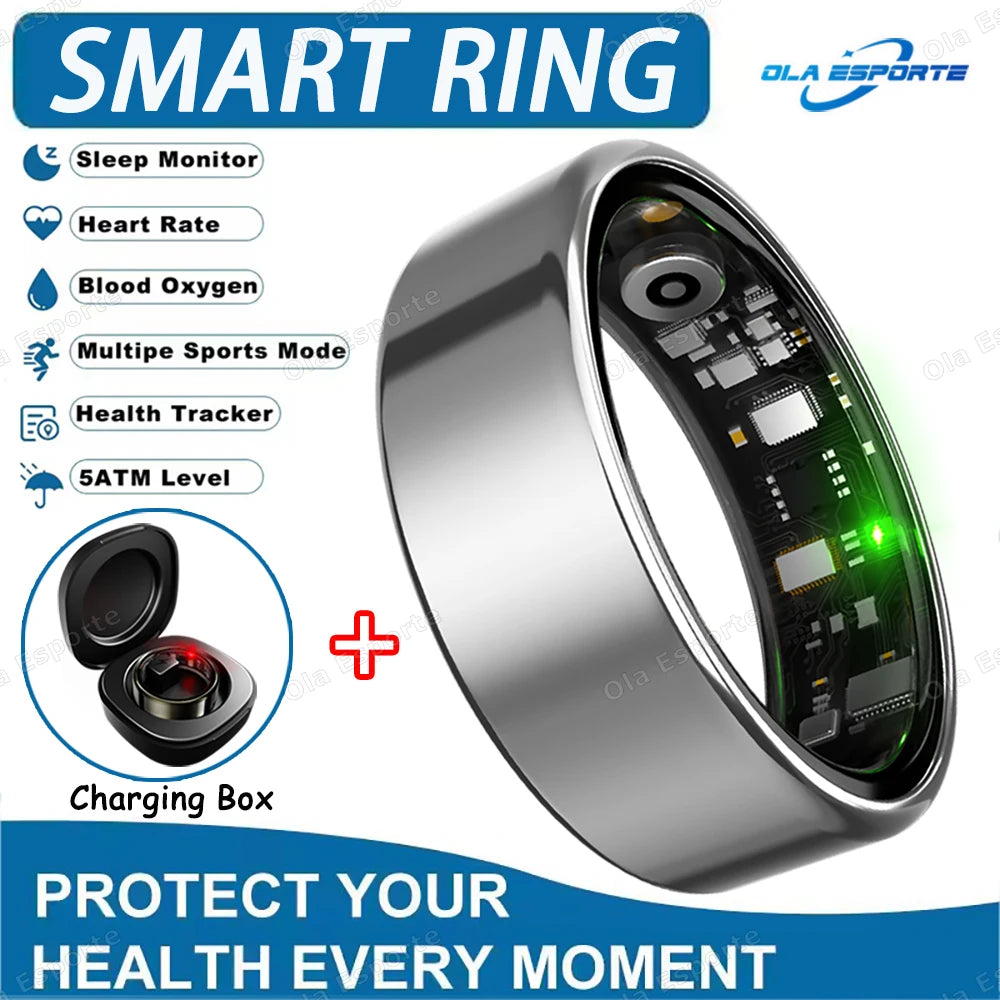 Anillo inteligente para hombres y mujeres con control de cámara, monitor de frecuencia cardíaca y oxígeno en sangre. Resistente al agua IP68 y 5ATM. Modo multideporte.
