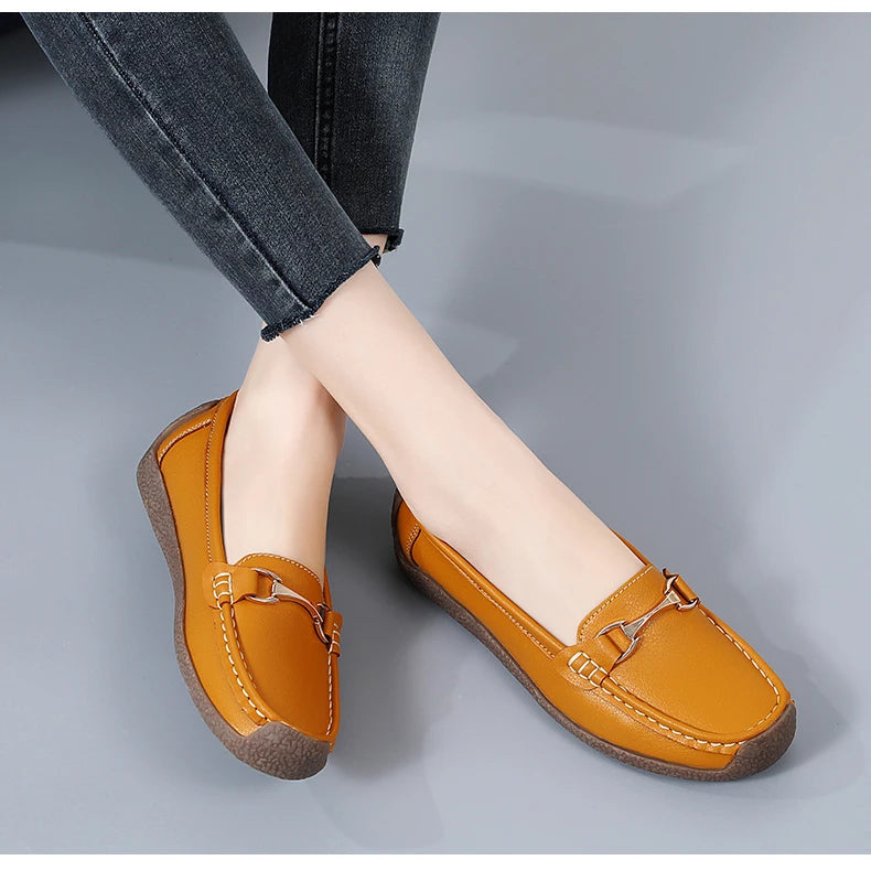 Zapatos planos de mujer 2024, mocasines de cuero, zapatillas deportivas, zapatos casuales, mocasines sin cordones, zapatos náuticos para mujer, talla grande 44.