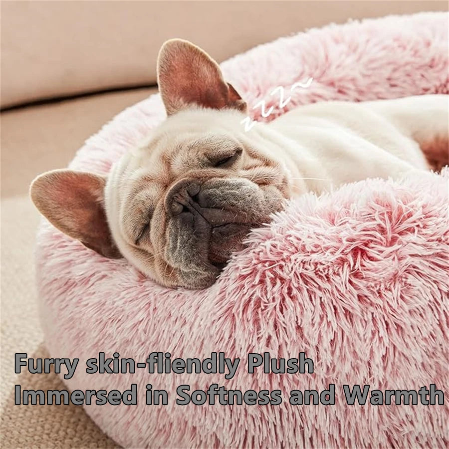 Cama suave para mascotas, almohadilla de felpa cálida de piel sintética para perros, cama relajante tipo donut redonda, cómoda para dormir, lavable, para perros y gatos pequeños y medianos.