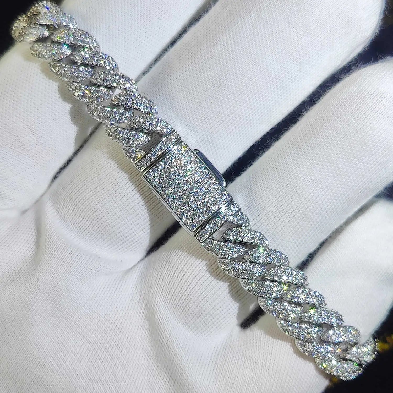 Pulsera cubana de eslabones con circonitas cúbicas de lujo, dos filas de circonitas y cobre, estilo Miami Cuban Bracelet, con incrustaciones de circonitas, estilo hip hop, para hombres y mujeres.