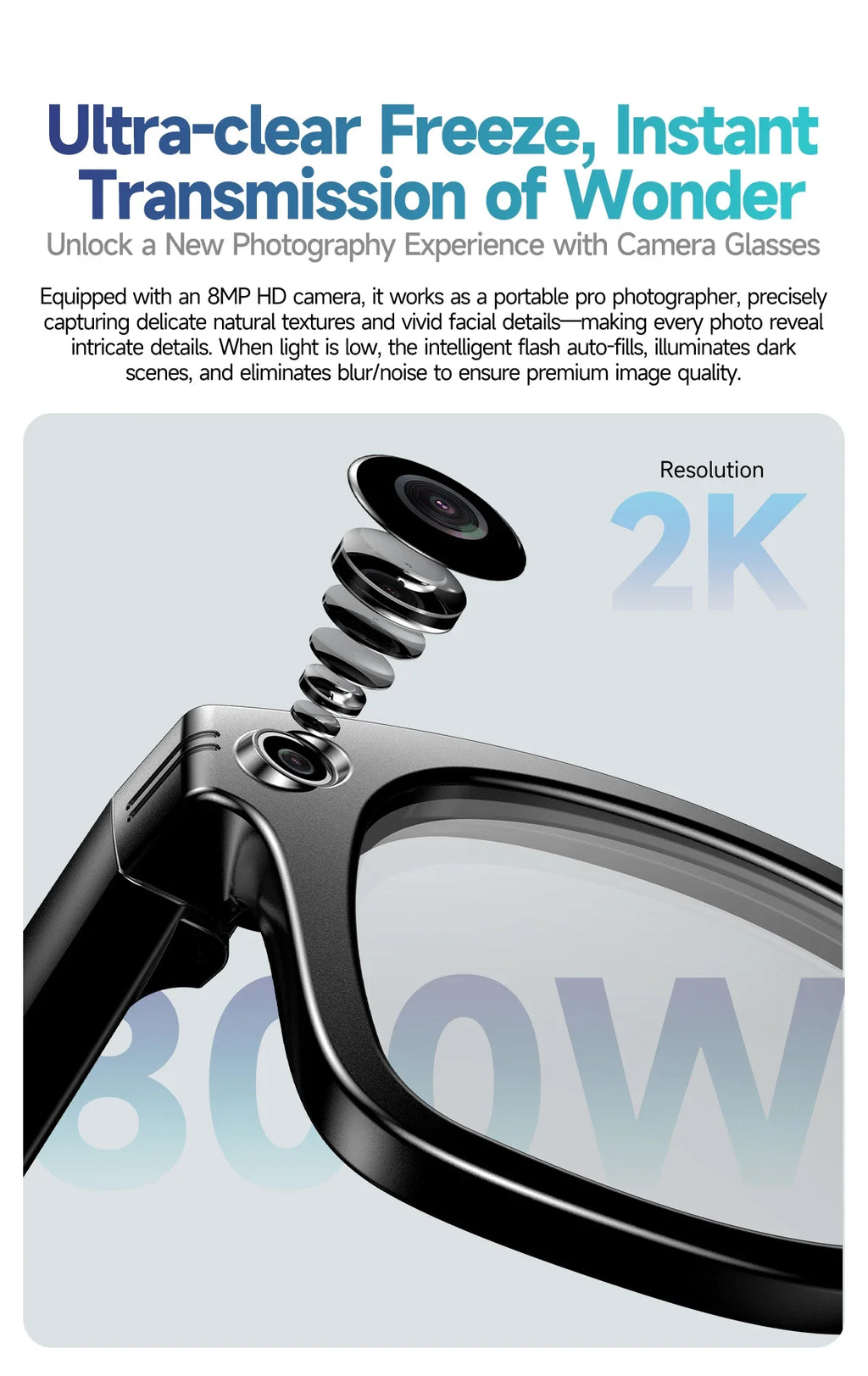 Gafas inteligentes con IA 2026 con cámara de 8 MP, grabación de video, traducción a más de 100 idiomas, Bluetooth, llamadas y reproducción de música. Para hombres y mujeres.
