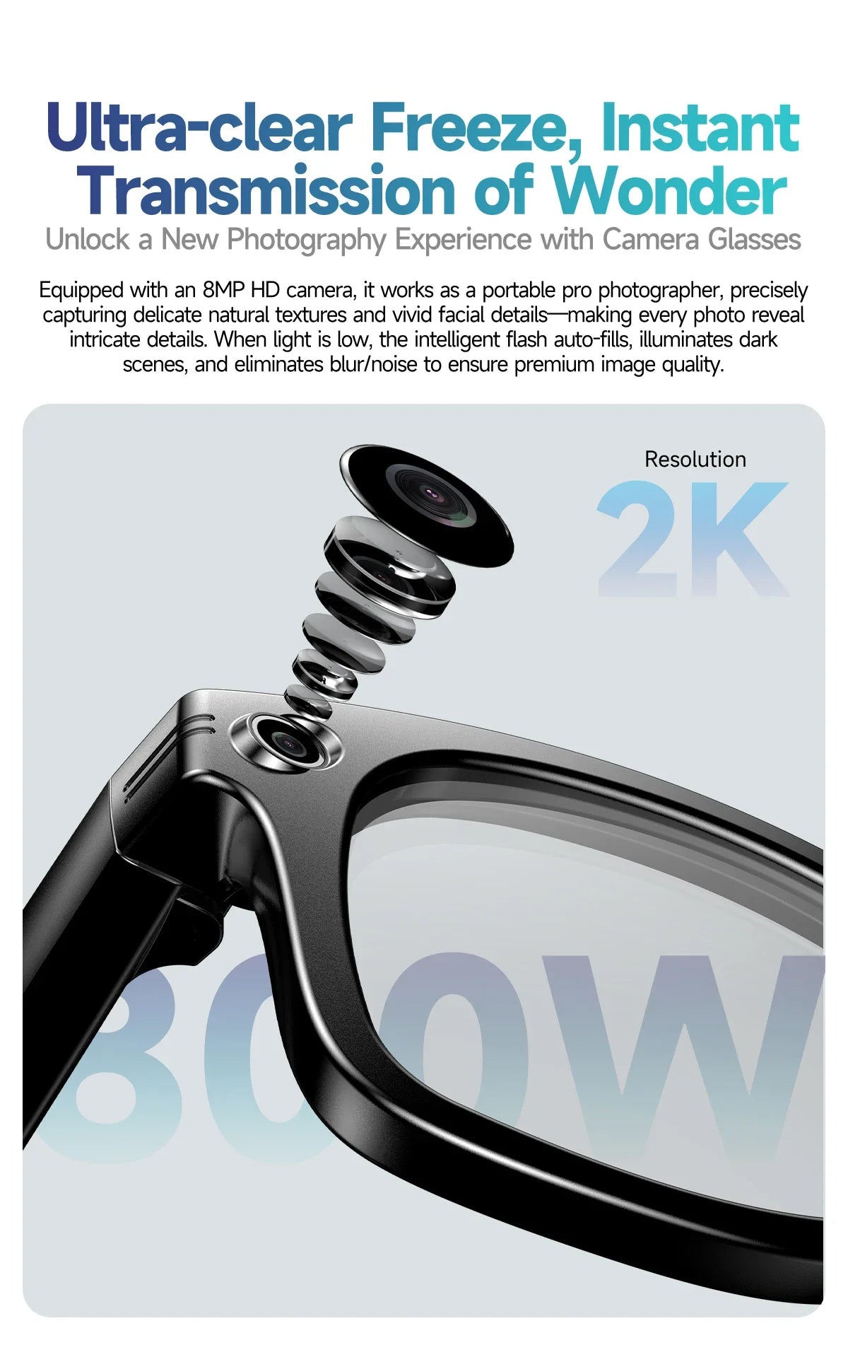 Gafas inteligentes con IA 2026 con cámara de 8 MP, grabación de video, traducción a más de 100 idiomas, Bluetooth, llamadas y reproducción de música. Para hombres y mujeres.