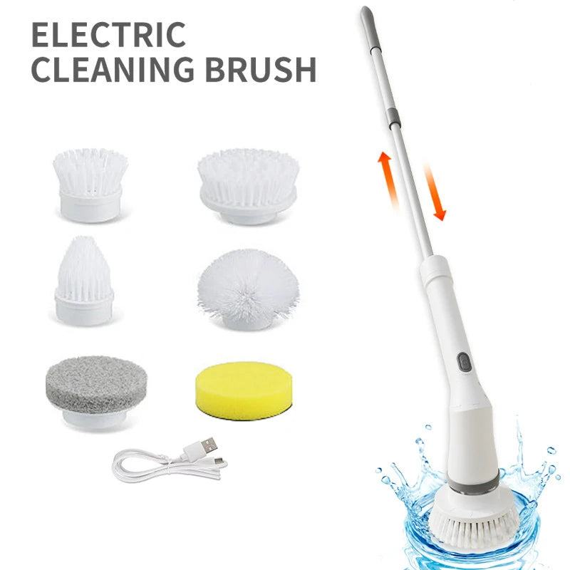 Cepillo de limpieza eléctrico giratorio 6 en 1 para cocina, baño y hogar. Herramienta multifuncional para la limpieza del hogar.