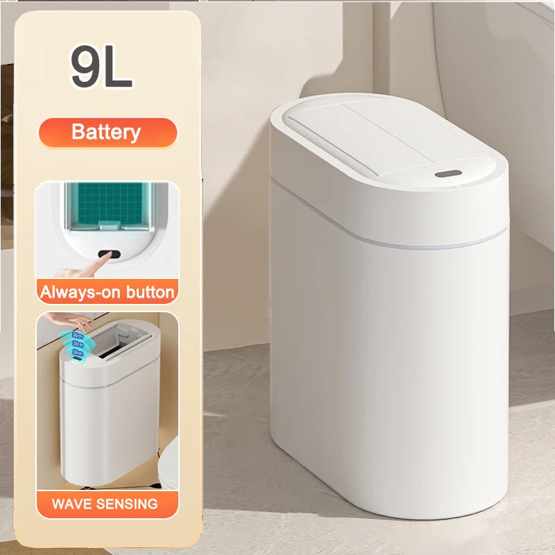 Cubo de basura inteligente con sensor y tapa, 7/9 litros, para montaje en pared, automático, con ranura estrecha, para inodoro, cocina o inducción.