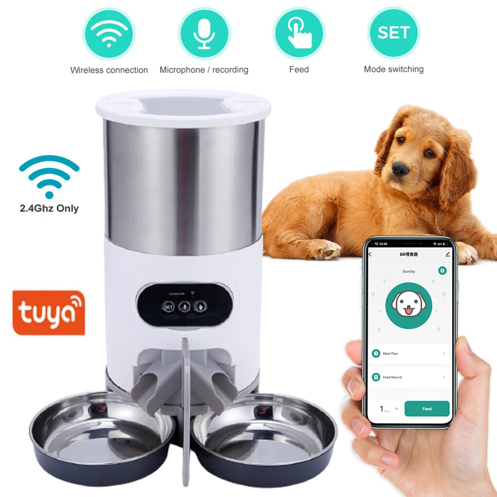 Comedero automático para mascotas de 4,5 L con conexión WIFI y aplicación, dispensador de comida seca, grabadora de voz y temporizador, ideal para gatos y perros grandes.