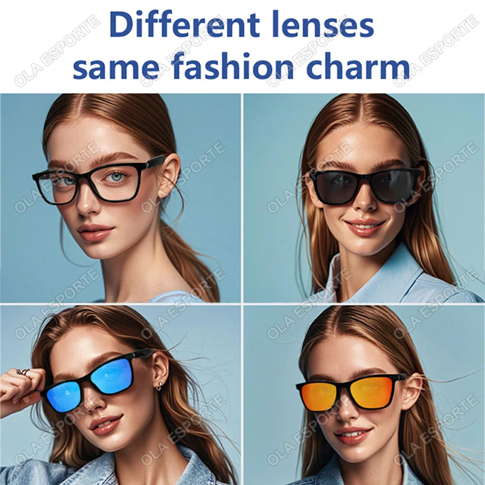 Gafas inteligentes Hot GS05 para hombre 2 en 1 con protección UV, portátiles, polarizadas, con filtro de luz azul, montura negra y lentes blancas. Gafas de sol con función de música.