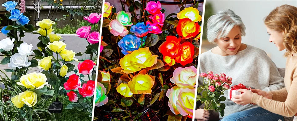 Luces solares de jardín LED impermeables para exteriores con forma de rosa